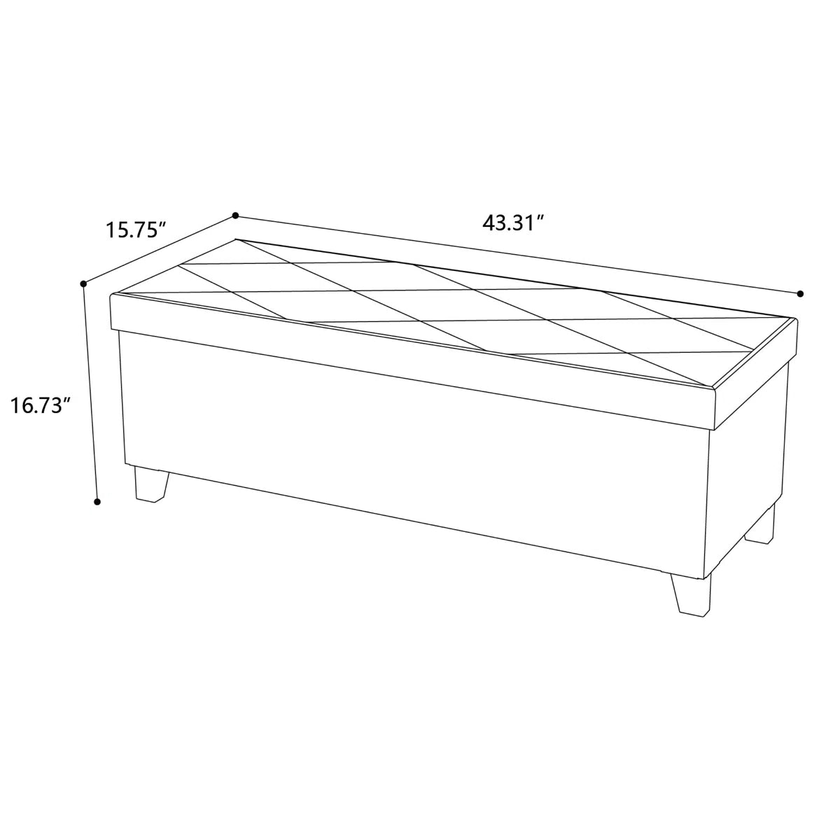 Upholstered Storage Bench with Solid Wood Legs - Gray/SW9704BKEH