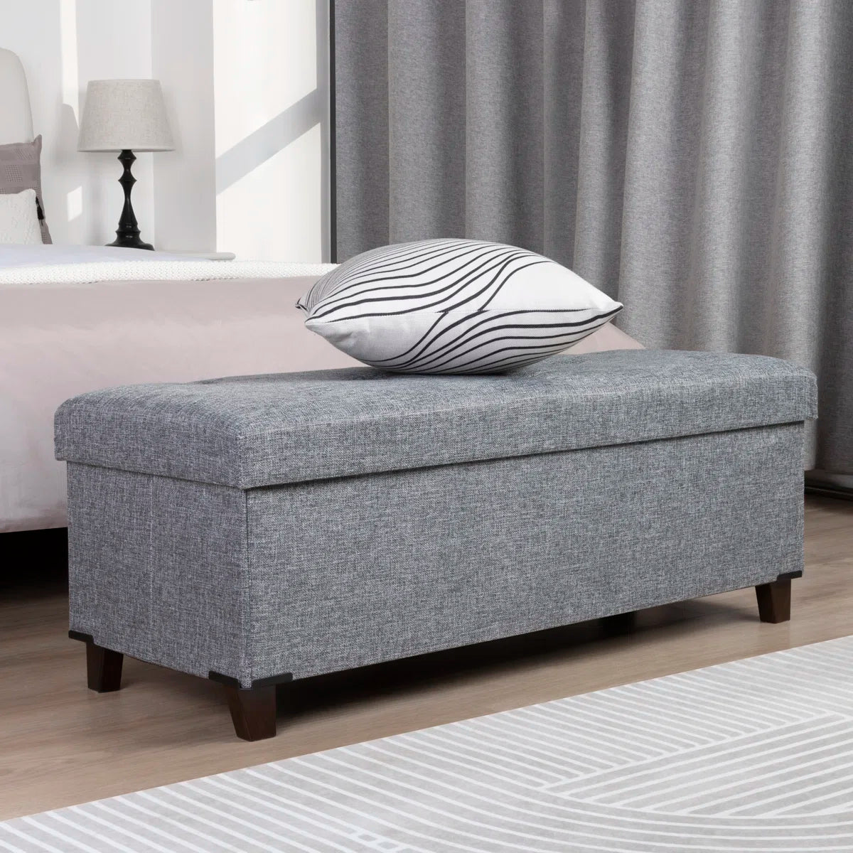 Upholstered Storage Bench with Solid Wood Legs - Gray/SW9704BKEH