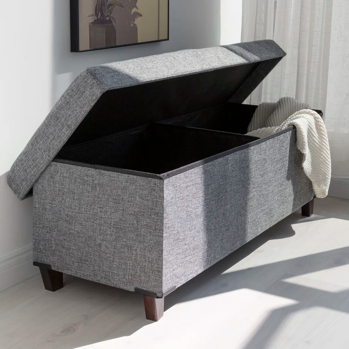 Upholstered Storage Bench with Solid Wood Legs - Gray/SW9704BKEH