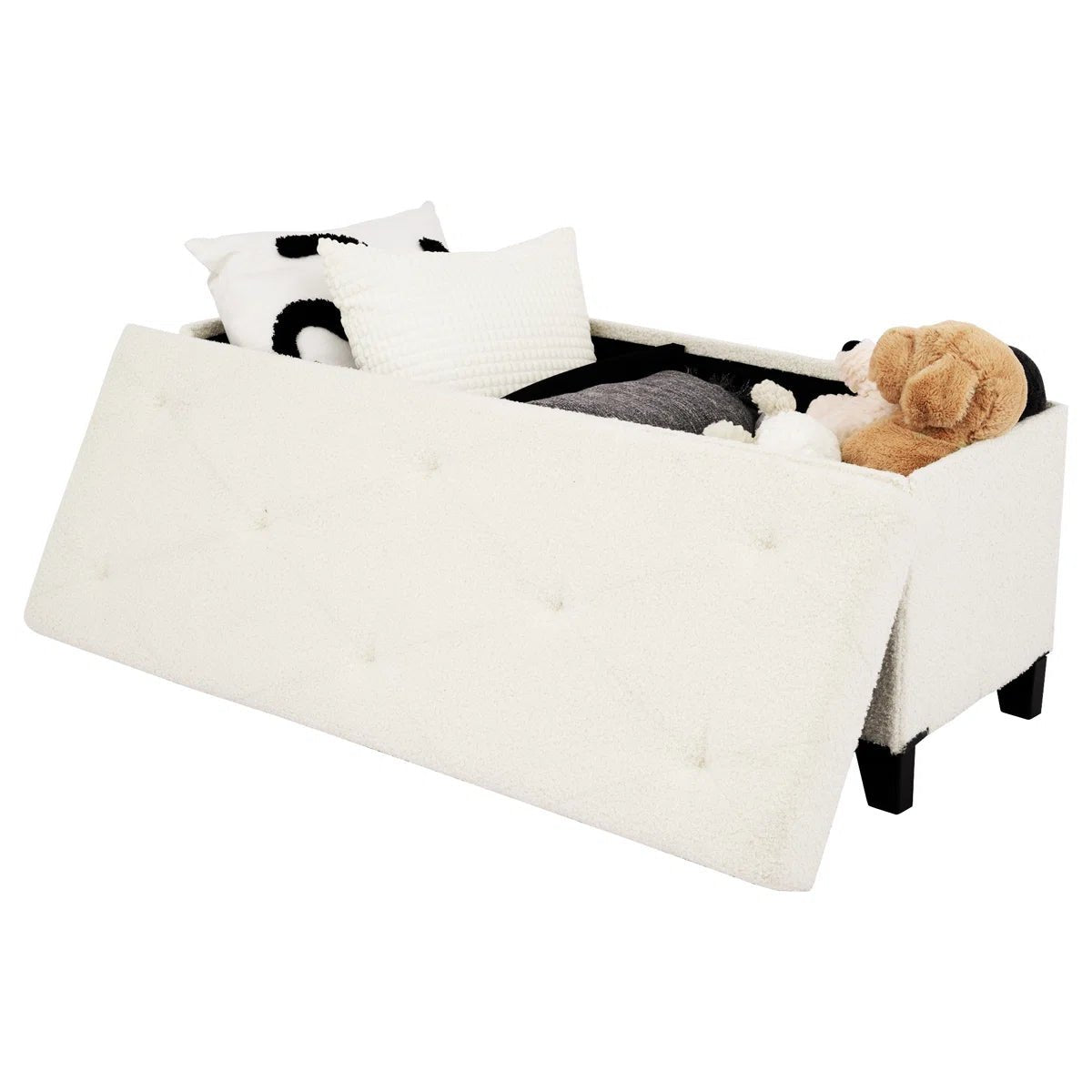 Upholstered Storage Bench with Solid Wood Legs - White/SW9704BKWR