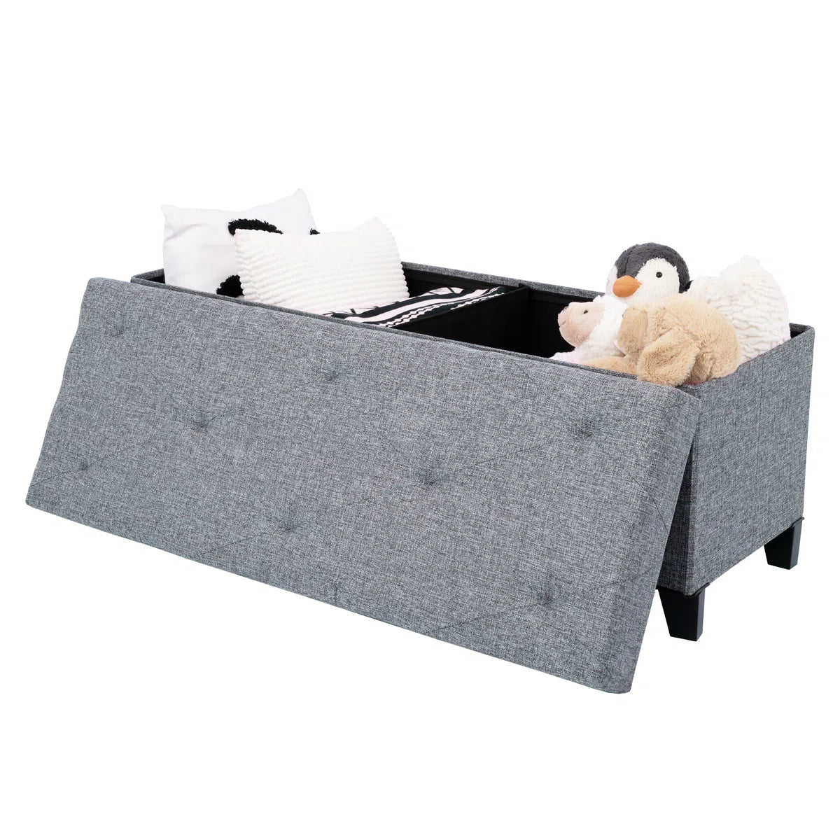 Upholstered Storage Bench with Solid Wood Legs - Gray/SW9704BKEH