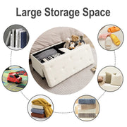 Upholstered Storage Bench with Solid Wood Legs - White/SW9704BKWR