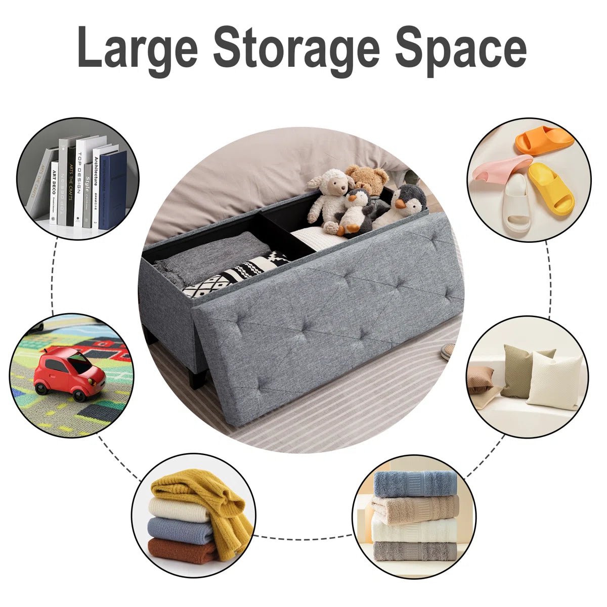 Upholstered Storage Bench with Solid Wood Legs - Gray/SW9704BKEH