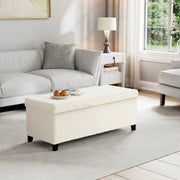 Upholstered Storage Bench with Solid Wood Legs - White/SW9704BKWR