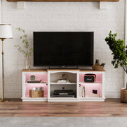 Wood LED Lightning Entertainment Center with Adjustable Shelves Fit for TVs up to 80" -/