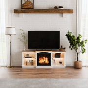 Wood LED Lightning Entertainment Center with Adjustable Shelves Fit for TVs up to 80" -/